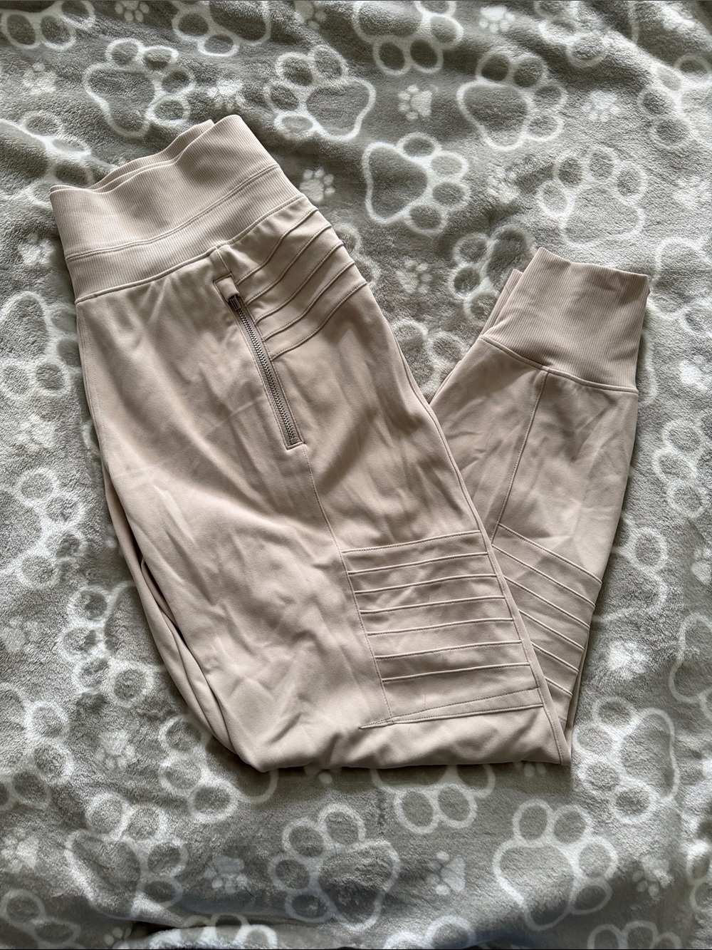 Athleta Venice Moto in Neutral Cream High-Waist Jogger Pants